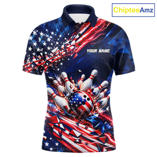 Cracked US Flag Bowling Polo 1/4-Zip Shirt For Men Custom American Flag Strike Apparel Bowling Jersey NYN4737