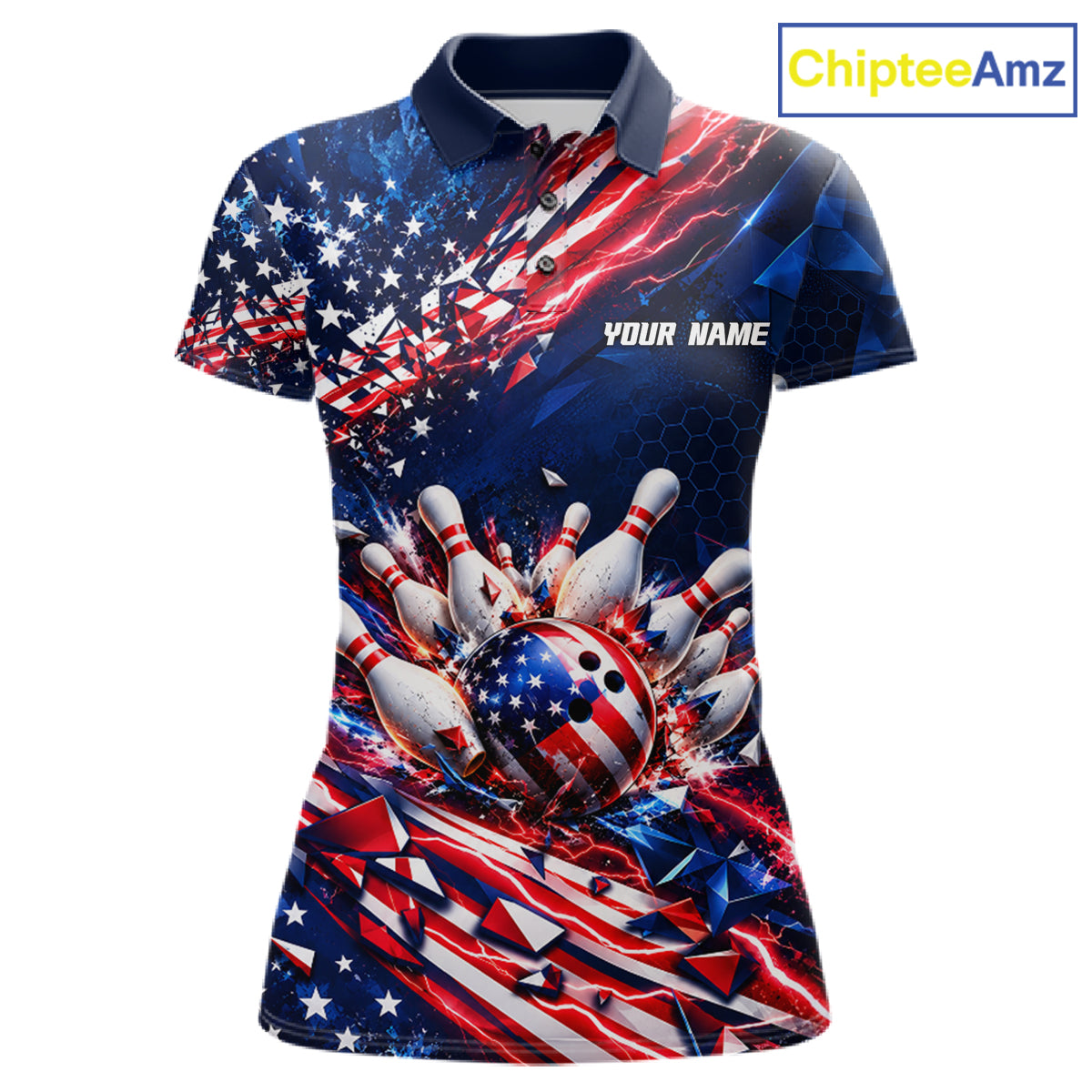 Cracked US Flag Bowling Polo 1/4-Zip Shirt For Women Custom American Flag Strike Apparel Bowling Jersey NYN4737
