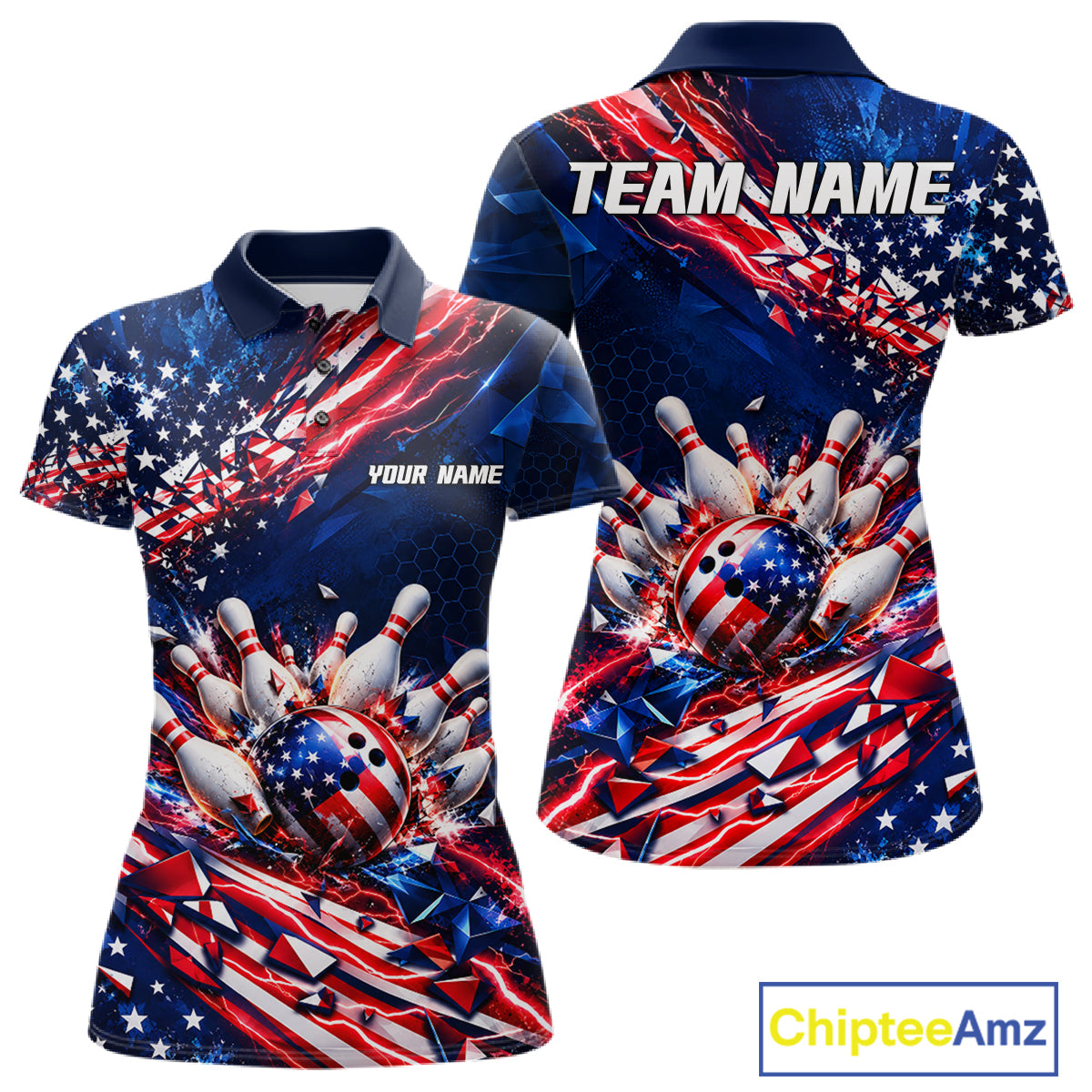 Cracked US Flag Bowling Polo 1/4-Zip Shirt For Women Custom American Flag Strike Apparel Bowling Jersey NYN4737