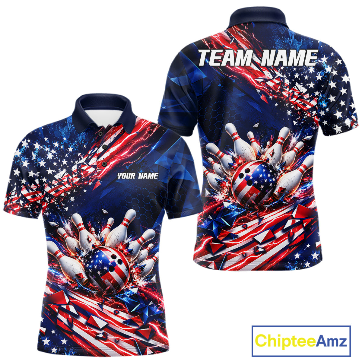 Cracked US Flag Bowling Polo 1/4-Zip Shirt For Men Custom American Flag Strike Apparel Bowling Jersey NYN4737