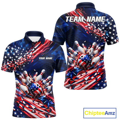 Cracked US Flag Bowling Polo 1/4-Zip Shirt For Men Custom American Flag Strike Apparel Bowling Jersey NYN4737