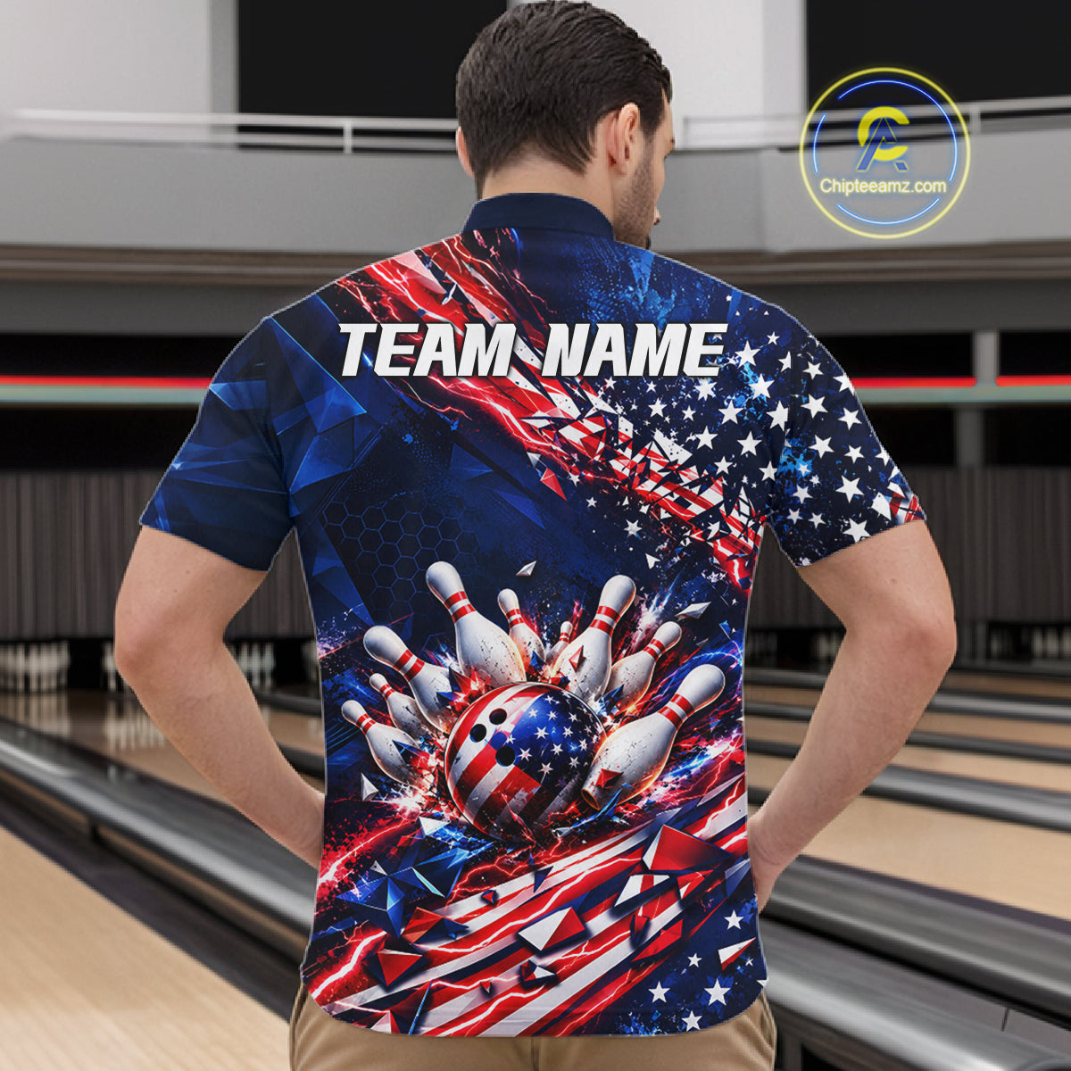 Cracked US Flag Bowling Polo 1/4-Zip Shirt For Men Custom American Flag Strike Apparel Bowling Jersey NYN4737