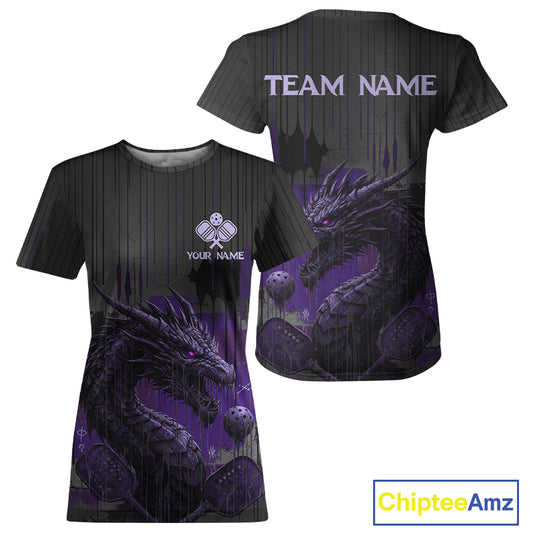 Purple Dripping Dragon Custom Pickleball Ball T-Shirt Women Grunge Pickleball Jerseys NYN1869