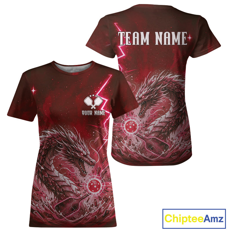 Lightning Red Waves Dragon Custom Women's Pickleball T-Shirt Pickleball Team Jerseys NYN1873