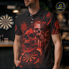 Load image into Gallery viewer, Custom Red Smokes Grunge Skull Men Darts Polo Shirt US Flag Skull Dart League Jerseys NYN2123