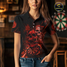 Load image into Gallery viewer, Custom Red Smokes Grunge Skull Women Darts Polo Shirt US Flag Skull Dart League Jerseys NYN2123