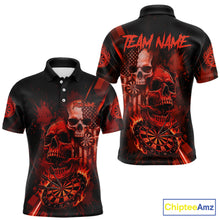 Load image into Gallery viewer, Custom Red Smokes Grunge Skull Men Darts Polo Shirt US Flag Skull Dart League Jerseys NYN2123