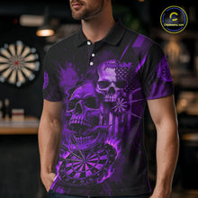 Load image into Gallery viewer, Custom Purple Smokes Grunge Skull Men Darts Polo Shirt US Flag Skull Dart League Jerseys NYN2124