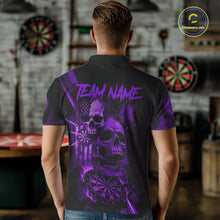 Load image into Gallery viewer, Custom Purple Smokes Grunge Skull Men Darts Polo Shirt US Flag Skull Dart League Jerseys NYN2124