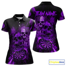 Load image into Gallery viewer, Custom Purple Smokes Grunge Skull Women Darts Polo Shirt US Flag Skull Dart League Jerseys NYN2124