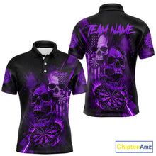 Load image into Gallery viewer, Custom Purple Smokes Grunge Skull Men Darts Polo Shirt US Flag Skull Dart League Jerseys NYN2124