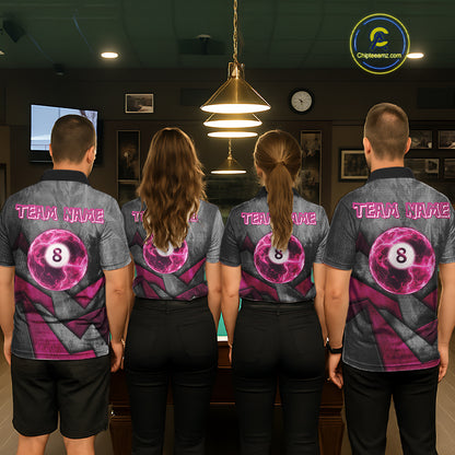 Ball Pool Billiard Polo & 1/4-Zip Shirt For Women Custom Light Pink 8 Ball Billiard Team Attire NYN2385