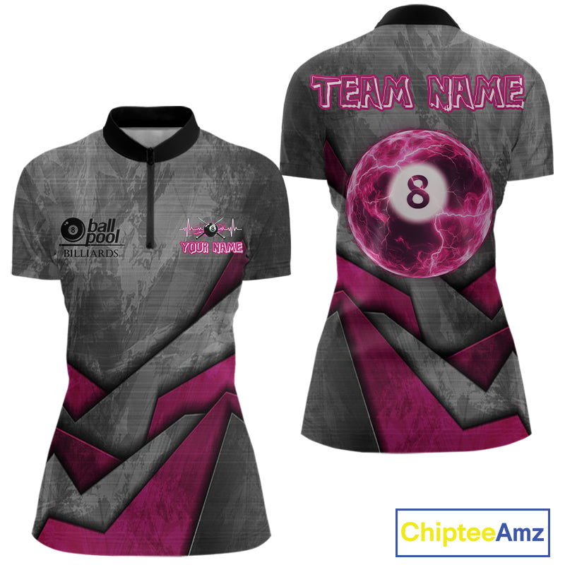 Ball Pool Billiard Polo & 1/4-Zip Shirt For Women Custom Light Pink 8 Ball Billiard Team Attire NYN2385
