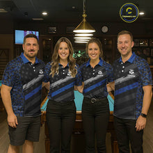 Load image into Gallery viewer, Black &amp; Blue Digital Camo 3D Ball Pool Women Billiard Shirt Custom 8 Ball Billiard Team Attire NYN2386