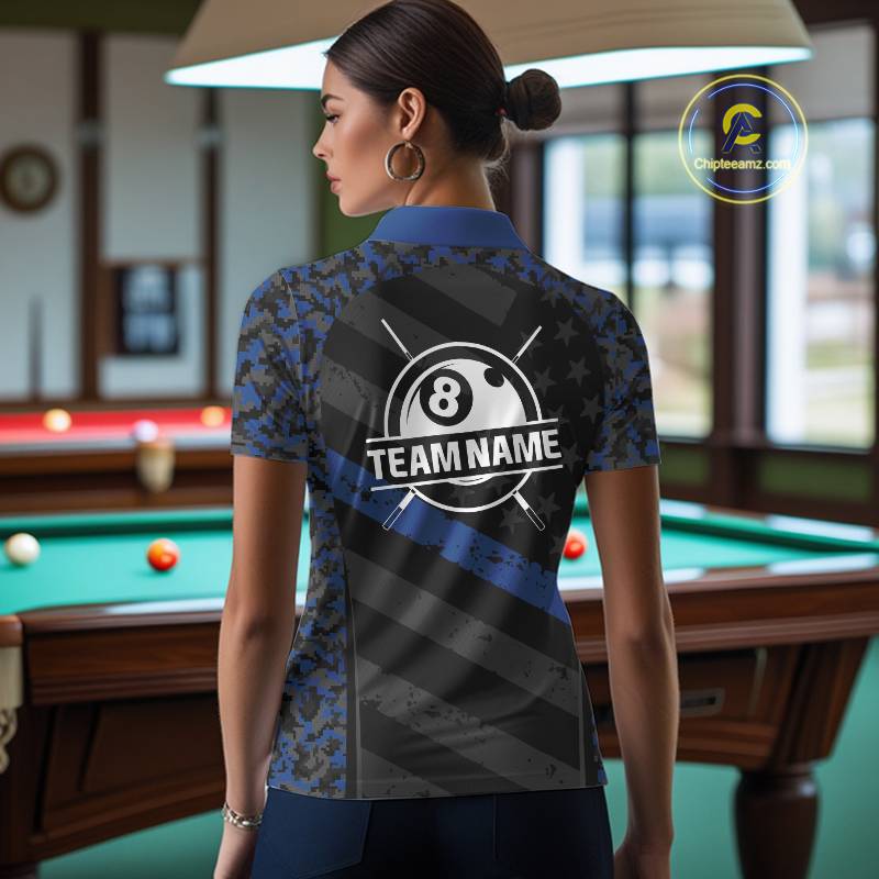 Black & Blue Digital Camo 3D Ball Pool Women Billiard Shirt Custom 8 Ball Billiard Team Attire NYN2386