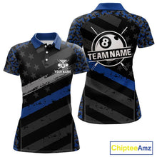 Load image into Gallery viewer, Black &amp; Blue Digital Camo 3D Ball Pool Women Billiard Shirt Custom 8 Ball Billiard Team Attire NYN2386
