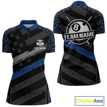 Load image into Gallery viewer, Black &amp; Blue Digital Camo 3D Ball Pool Women Billiard Shirt Custom 8 Ball Billiard Team Attire NYN2386
