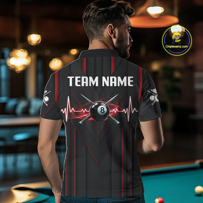 3D Ball Pool Men Billiard Polo & 1/4-Zip Shirt Custom Light 8 Ball Billiard Team Apparel|Red NYN2387