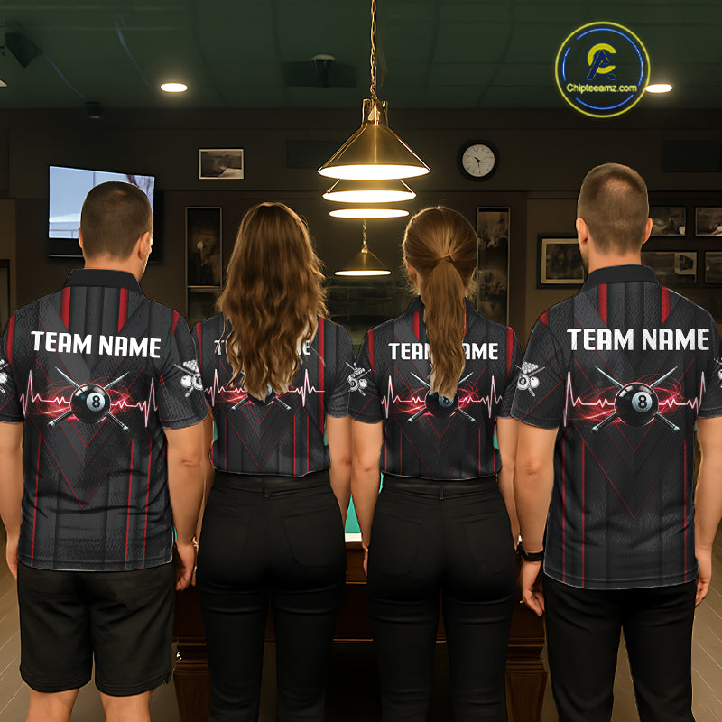 3D Ball Pool Women Billiard Polo & 1/4-Zip Shirt Custom Light 8 Ball Billiard Team Apparel|Red NYN2387