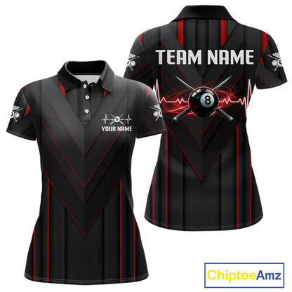 3D Ball Pool Women Billiard Polo & 1/4-Zip Shirt Custom Light 8 Ball Billiard Team Apparel|Red NYN2387