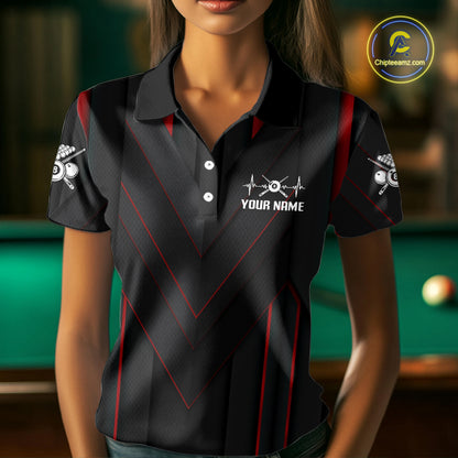 3D Ball Pool Women Billiard Polo & 1/4-Zip Shirt Custom Light 8 Ball Billiard Team Apparel|Red NYN2387