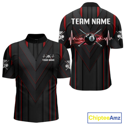 3D Ball Pool Men Billiard Polo & 1/4-Zip Shirt Custom Light 8 Ball Billiard Team Apparel|Red NYN2387