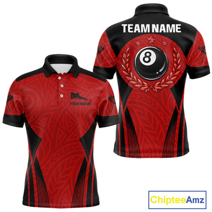 Red Tribal Ball Pool Men Billiard Polo & 1/4-Zip Attire Custom 8 Ball Billiard Team Shirt NYN2388