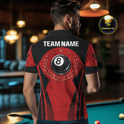 Red Tribal Ball Pool Men Billiard Polo & 1/4-Zip Attire Custom 8 Ball Billiard Team Shirt NYN2388
