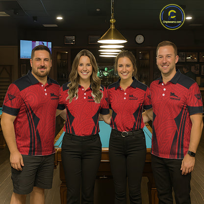 Red Tribal Ball Pool Women Billiard Polo & 1/4-Zip Attire Custom 8 Ball Billiard Team Shirt NYN2388