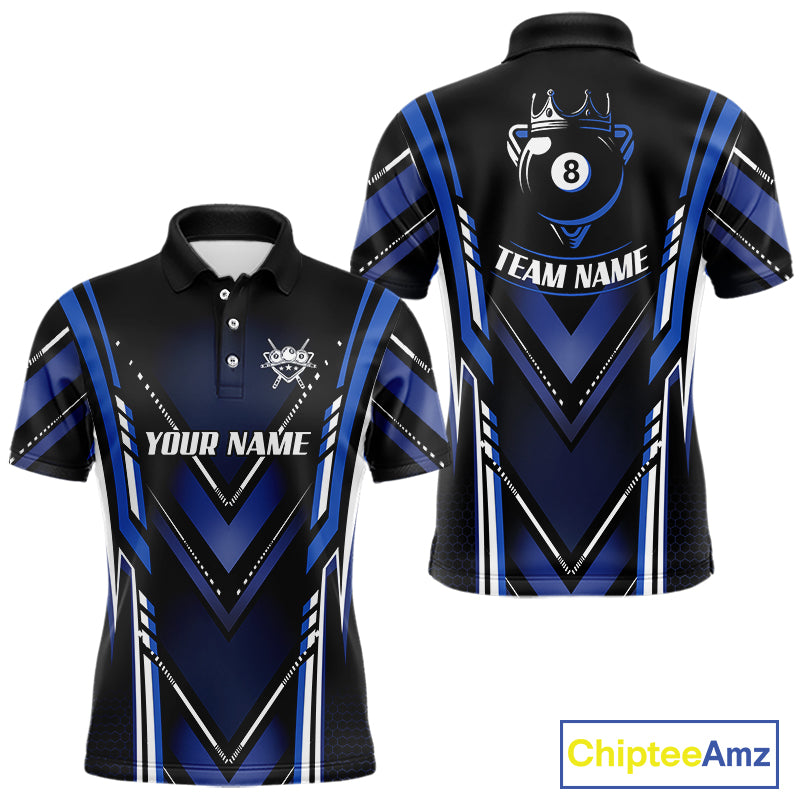 Black & Blue Crown 8 Ball Pool Men Billiard Polo & 1/4-Zip Shirt Personalized Billiard Gifts NYN2390