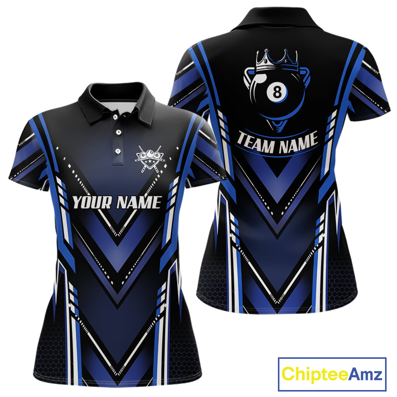 Black & Blue Crown 8 Ball Pool Women Billiard Polo & 1/4-Zip Shirt Personalized Billiard Gifts NYN2390
