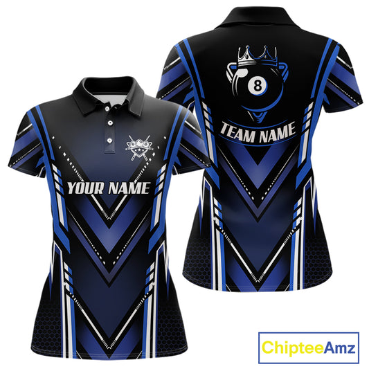 Black & Blue Crown 8 Ball Pool Women Billiard Polo & 1/4-Zip Shirt Personalized Billiard Gifts NYN2390