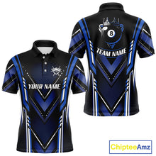 Load image into Gallery viewer, Black &amp; Blue Crown 8 Ball Pool Men Billiard Polo &amp; 1/4-Zip Shirt Personalized Billiard Gifts NYN2390
