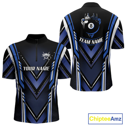 Black & Blue Crown 8 Ball Pool Men Billiard Polo & 1/4-Zip Shirt Personalized Billiard Gifts NYN2390