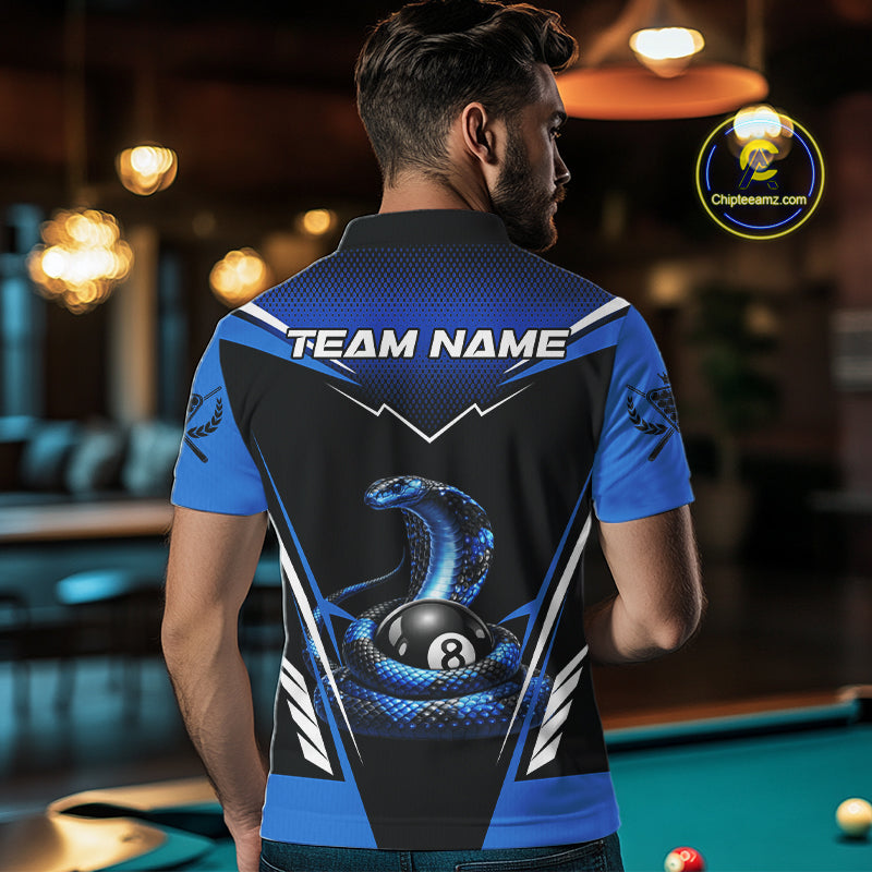 Cobra Balls Billiard Polo & 1/4-Zip Shirt For Men Custom 8 Ball Pool Billiard Attire|Blue NYN2393