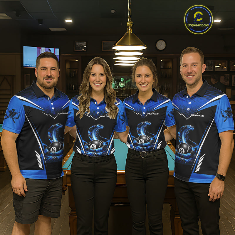Load image into Gallery viewer, Cobra Balls Billiard Polo & 1/4-Zip Shirt For Women Custom 8 Ball Pool Billiard Attire|Blue NYN2393