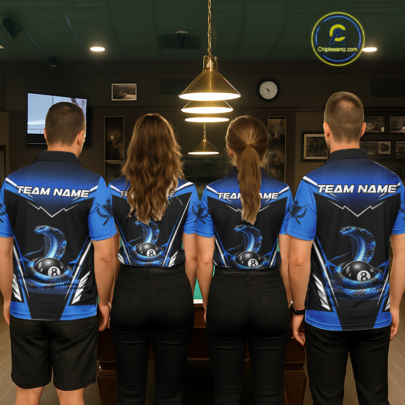 Load image into Gallery viewer, Cobra Balls Billiard Polo & 1/4-Zip Shirt For Women Custom 8 Ball Pool Billiard Attire|Blue NYN2393