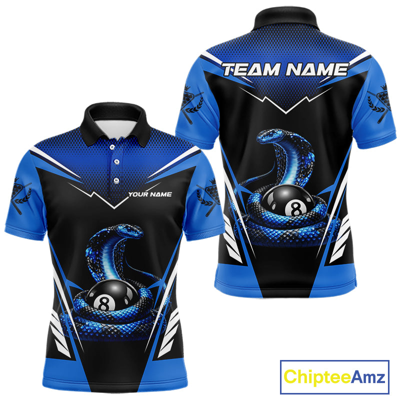 Load image into Gallery viewer, Cobra Balls Billiard Polo & 1/4-Zip Shirt For Men Custom 8 Ball Pool Billiard Attire|Blue NYN2393