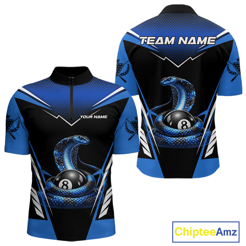 Load image into Gallery viewer, Cobra Balls Billiard Polo & 1/4-Zip Shirt For Men Custom 8 Ball Pool Billiard Attire|Blue NYN2393
