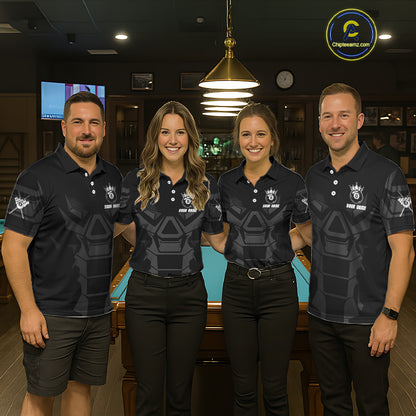 Black And Silver Crown 8 Ball Pool Shirts Custom Men Billiards Balls Polo & Quarter-Zip Attire NYN2397