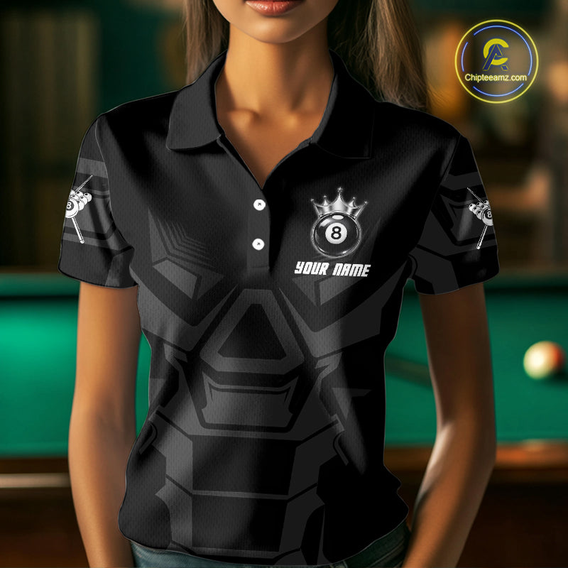 Black And Silver Crown 8 Ball Pool Shirts Custom Women Billiards Balls Polo & Quarter-Zip Attire NYN2397