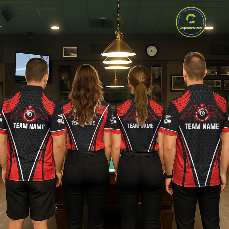 Red Wings 8 Ball Pool Team Shirts Men's Billiard Polo & 1/4-Zip Personalized Billiard Gifts NYN2399