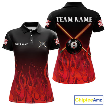 Red Flames 8 Ball Pool Team Shirts Women Billiard Polo & 1/4-Zip Custom Billiard Balls & Cue Gifts NYN2400