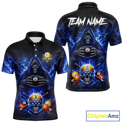 Blue Flames Grim Reaper Pool 8 Ball & 9 Ball Billiard Shirt For Men Custom Billiard Team Jerseys NYN2630
