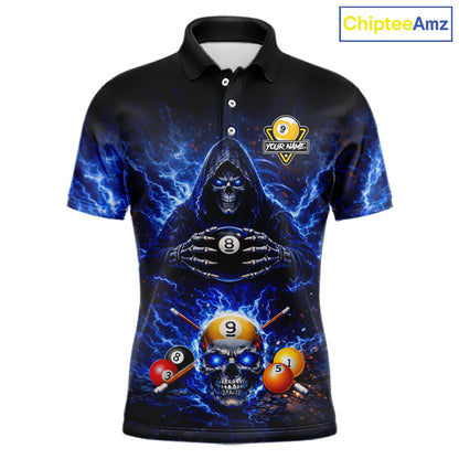 Blue Flames Grim Reaper Pool 8 Ball & 9 Ball Billiard Shirt For Men Custom Billiard Team Jerseys NYN2630