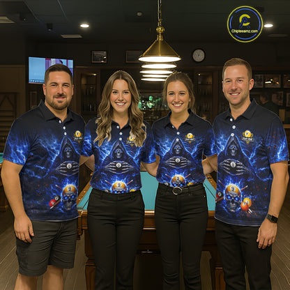 Blue Flames Grim Reaper Pool 8 Ball & 9 Ball Billiard Shirt For Women Custom Billiard Team Jerseys NYN2630