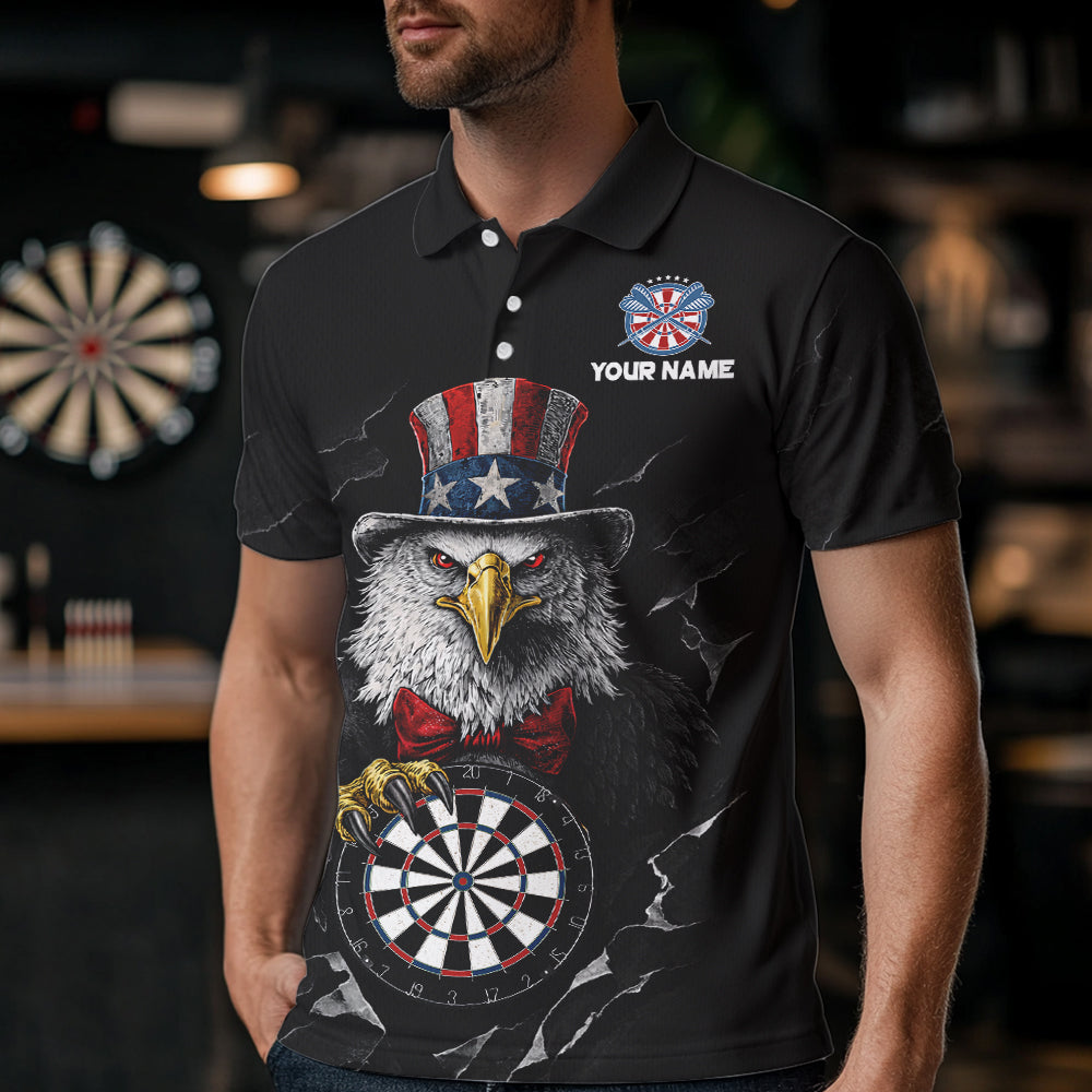 Custom Patriotic Funny Eagle Dartboard Men Darts Polo & Quarter-Zip Shirt Personalized Dart Jerseys NYN2771