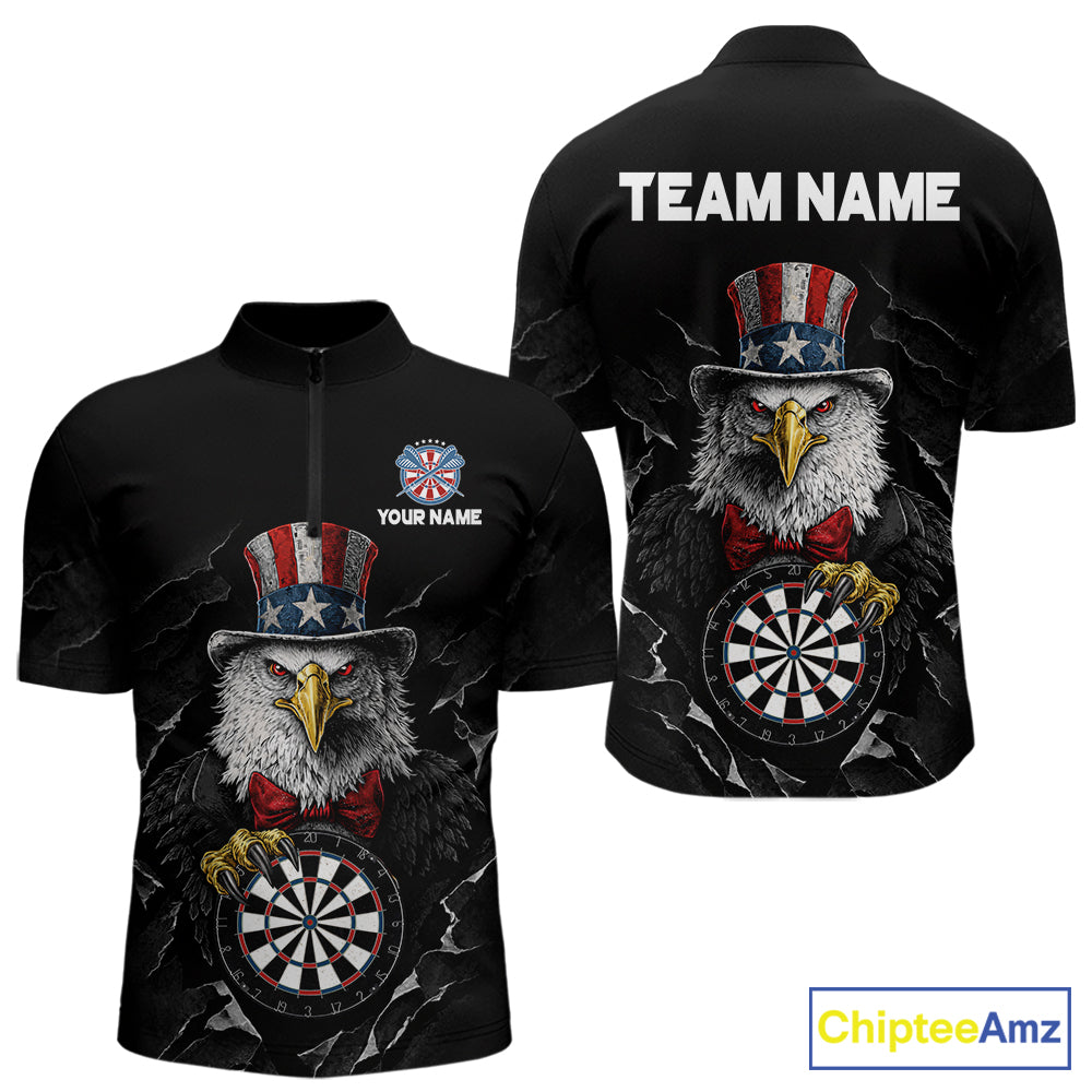 Custom Patriotic Funny Eagle Dartboard Men Darts Polo & Quarter-Zip Shirt Personalized Dart Jerseys NYN2771