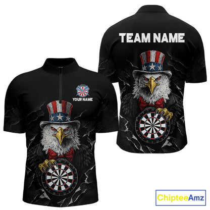 Custom Patriotic Funny Eagle Dartboard Men Darts Polo & Quarter-Zip Shirt Personalized Dart Jerseys NYN2771