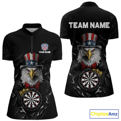 Custom Patriotic Funny Eagle Dartboard Women Darts Polo & Quarter-Zip Shirt Personalized Dart Jerseys NYN2771